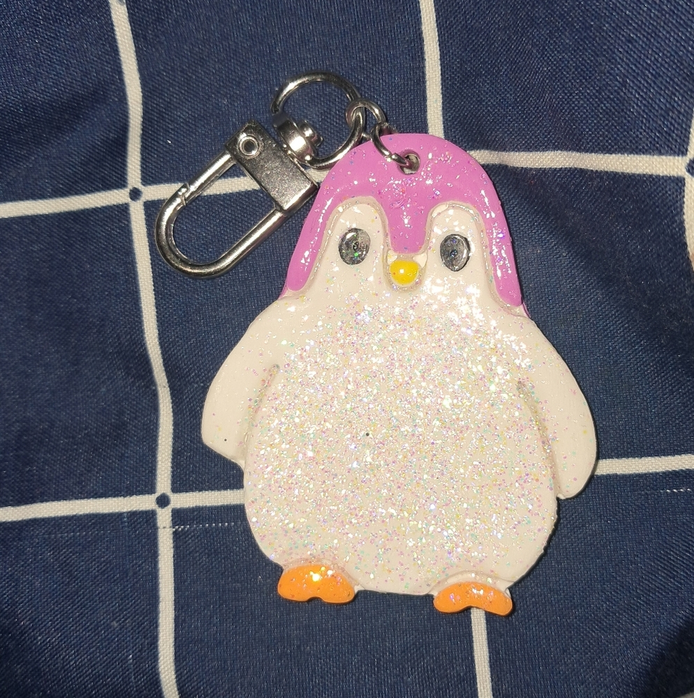 Pink Glittery Penguin Keychain